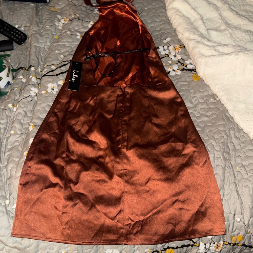 Lulu's Burnt Orange Satin Dress - Picture 9 of 11